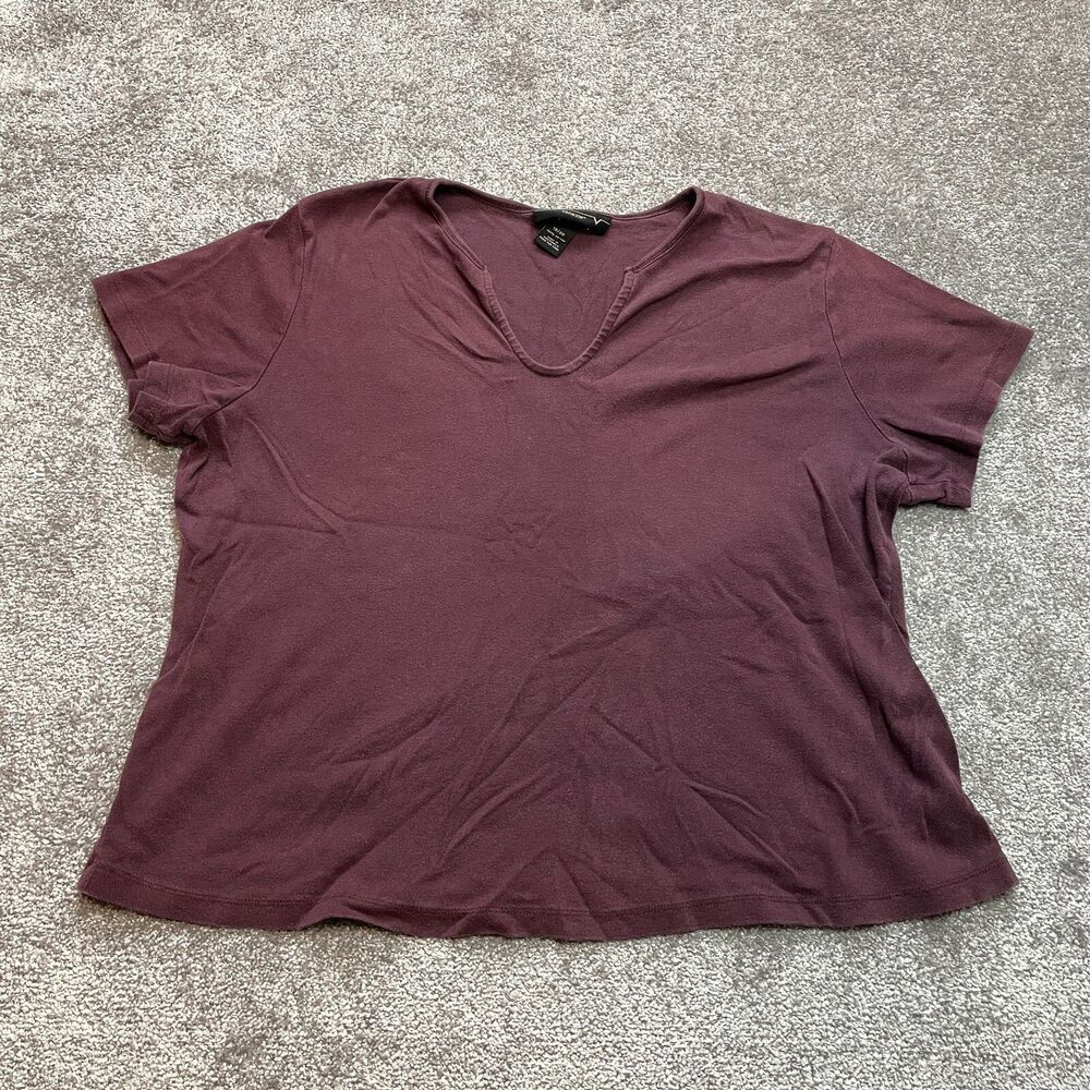 Venezia T Shirt Womens 18 / 20 Dark Red Short Sleeve Cotton Ladies Split Neck